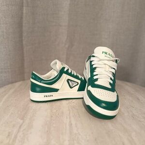 Prada Downtown Leather Sneakers in Green | 40